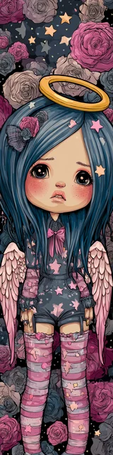Free kawaii angel bookmark featuring sad blue hair kawaii angel bookmark